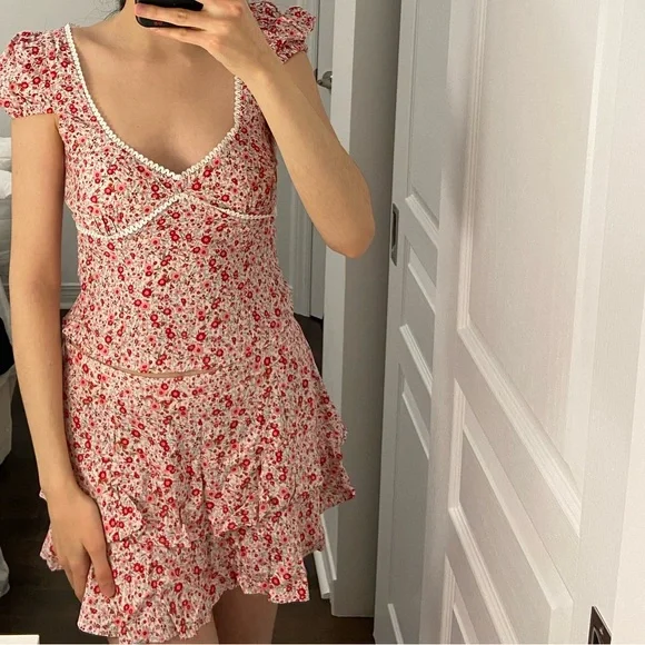 Motel matching top and mini skirt set - pink/red floral - Picture 2 of 3